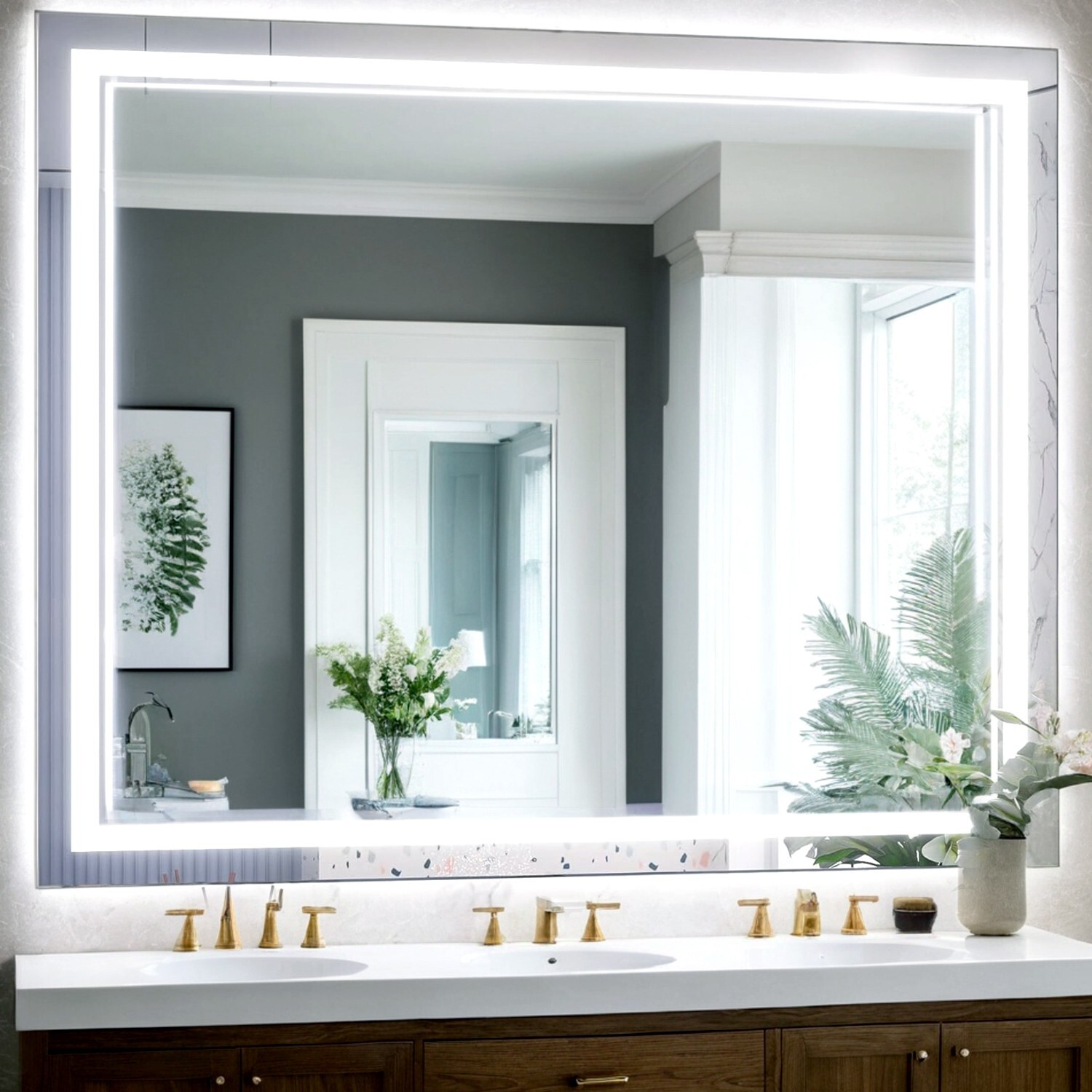 40”x 32” LED Bathroom Mirror, Wall Vanity Mirror, 3 Colors Touch , Anti-Fog gallery