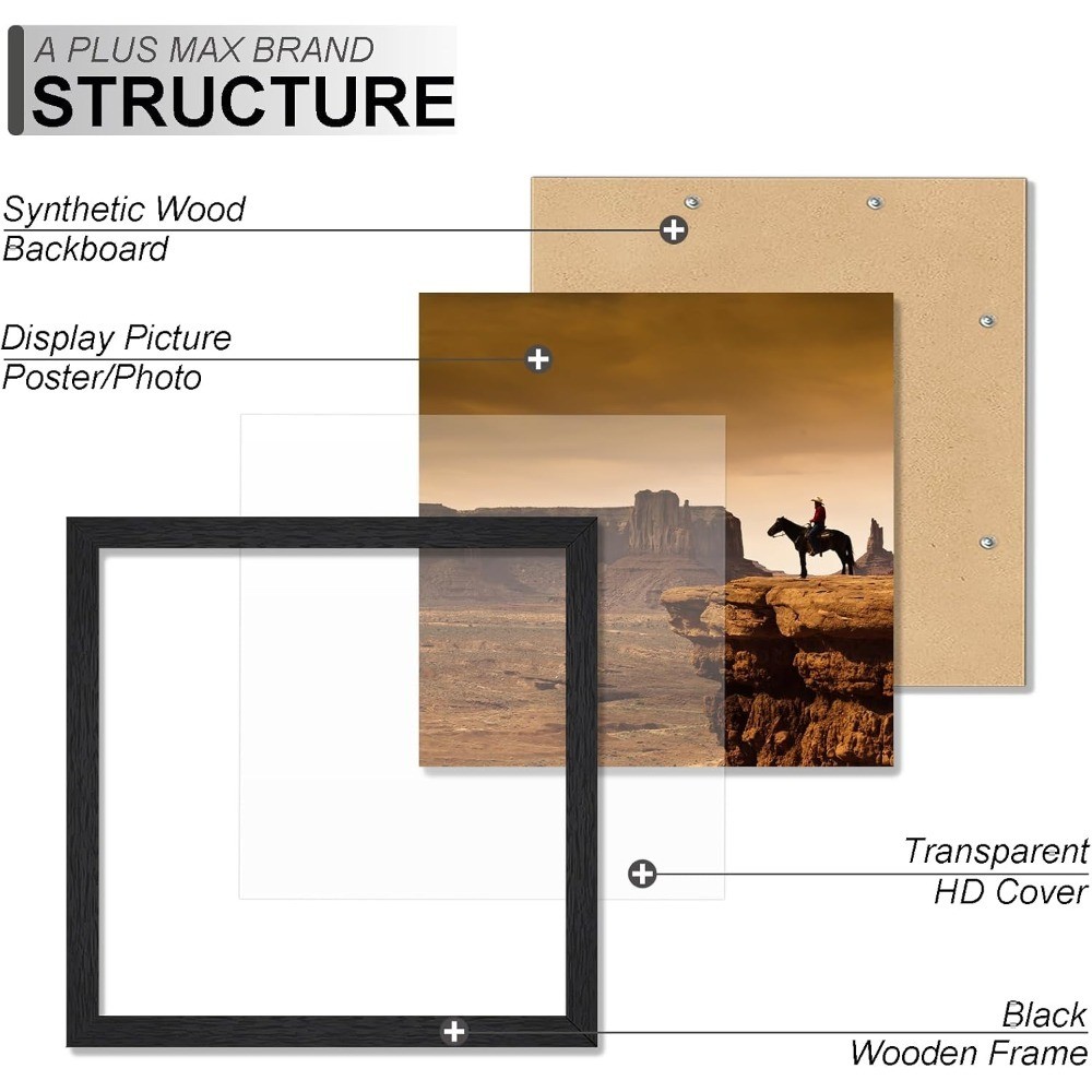8x8 Picture Frame 2 Pack Black Engineered Wood for 8x8 Photo Poster Lightweight gallery