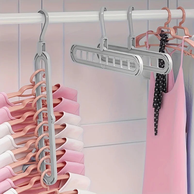 3pcs, Plastic 9-Hole Foldable Hangers, Heavy Duty Space Saving Clothes Organizer gallery