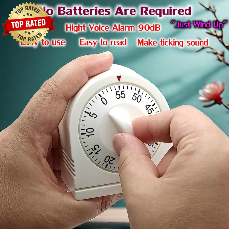 60 Minute Wind up Timer, Visual Mechanical Timer with Loud Alarm Manual Countdow gallery