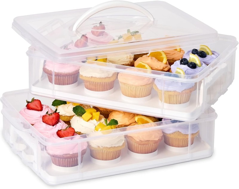 2-Layer, 24 Cupcakes Plastic Detachable Cupcake Carrier Storage Container Wit... gallery