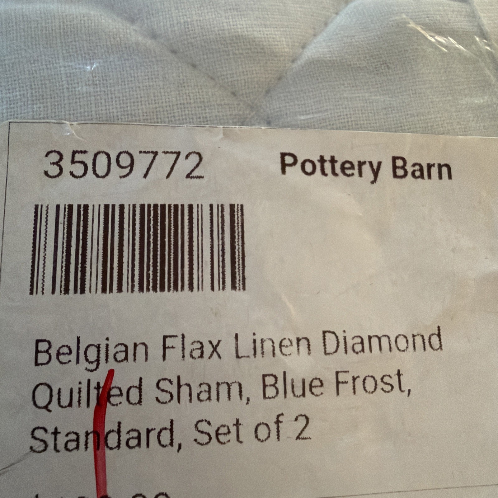Set / 2 POTTERY BARN BELGIAN FLAX LINEN DIAMOND QUILTED SHAM STANDARD BLUE FROST gallery
