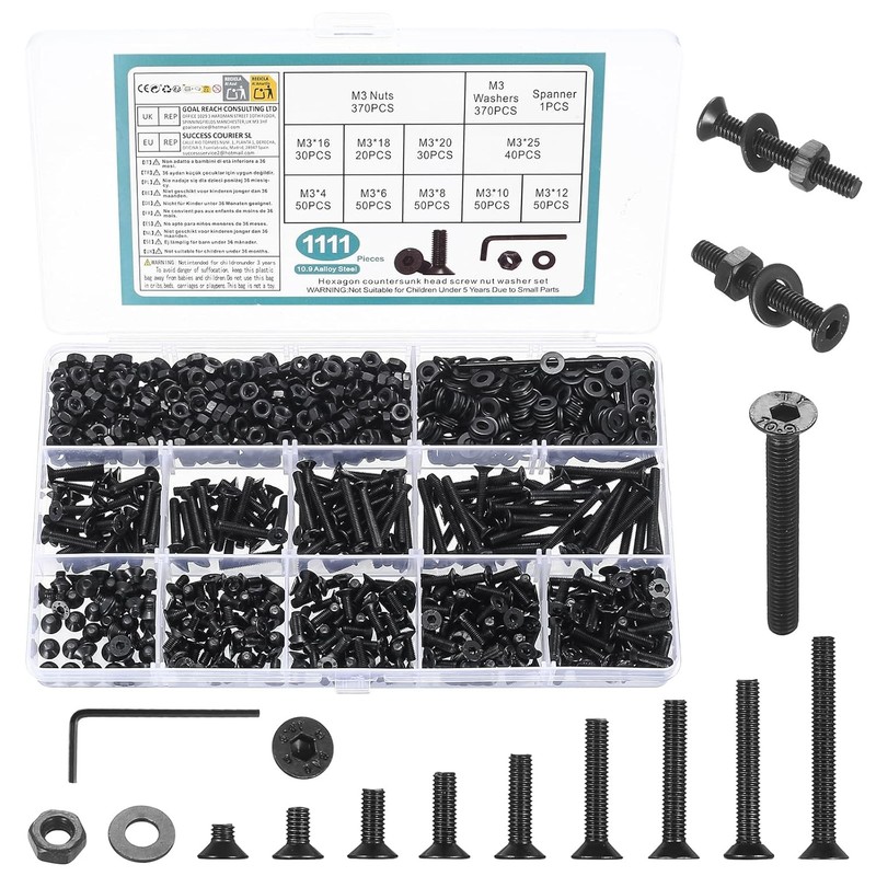 M3M4M5M6M8 Hex Socket Head Countersunk Screws Bolts Nuts Washers Assortment Kit gallery