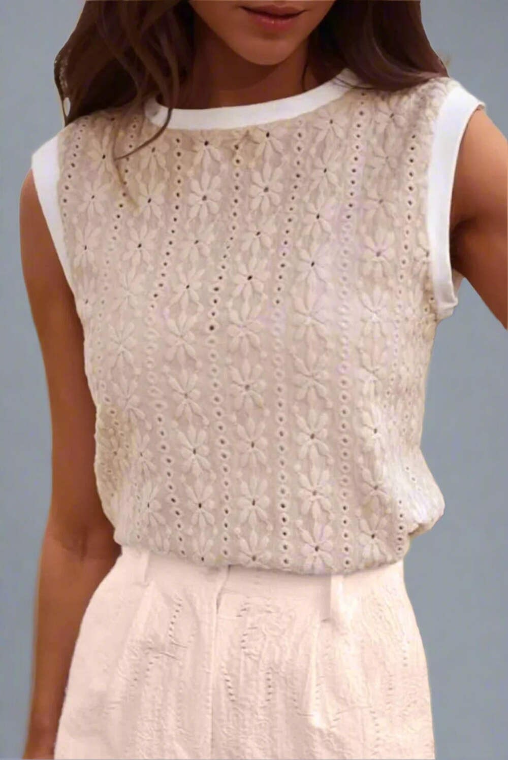 Floral Textured Crew Neck Top gallery
