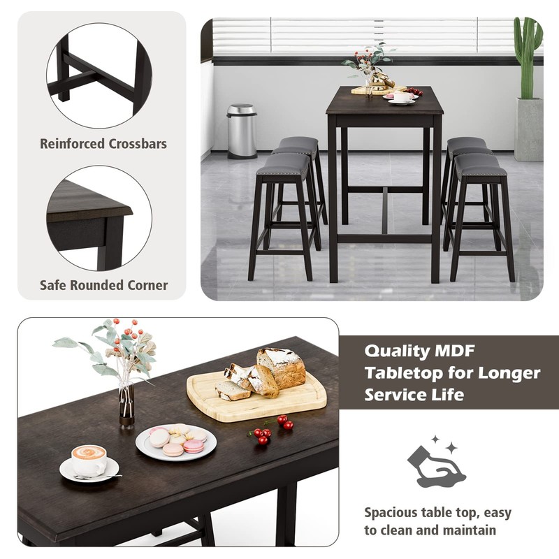Dining Table Set for 4, Kitchen Counter Height Table w/ 4 Stools, 5 Piece Bis... gallery