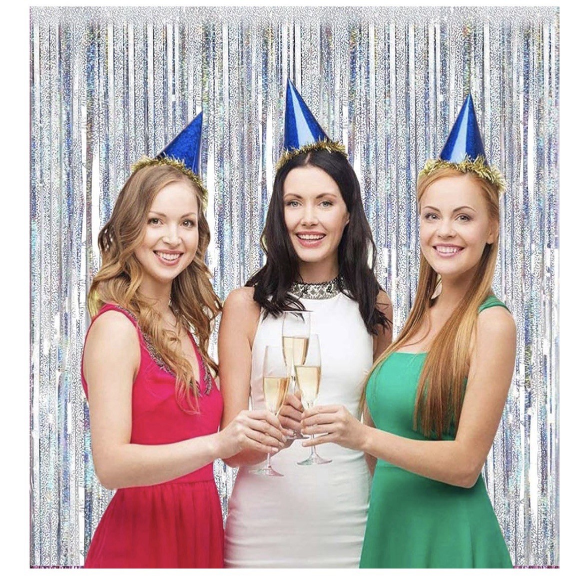 4 Pack Silver Metallic Foil Curtain Backdrop: Tinsel Fringe Curtains Photo Booth gallery