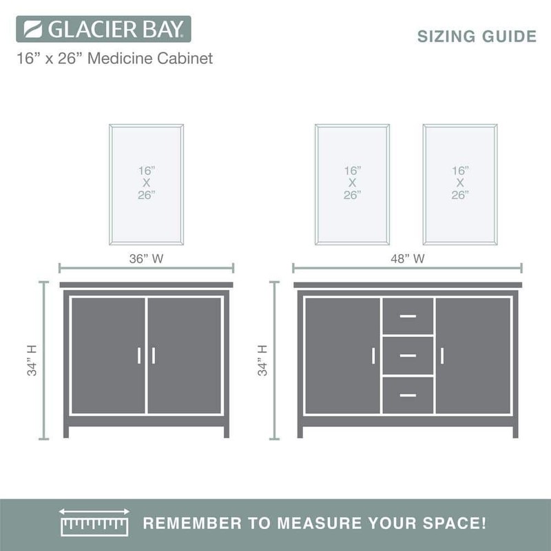 Glacier Bay 16" w x 26"h Rectangular Wood Composite Medicine Cabinet with Mirror gallery