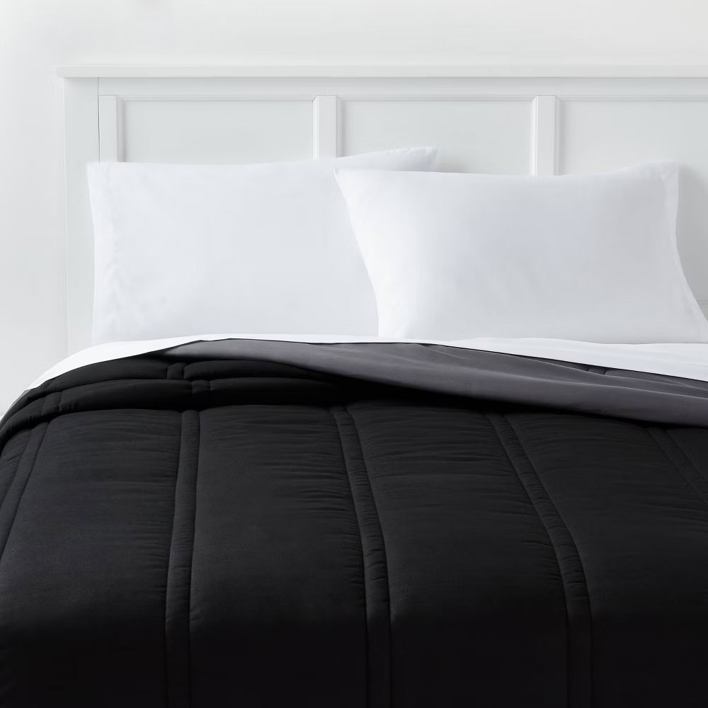 Full/Queen Lofty Microfiber Comforter Black - Room Essentials gallery