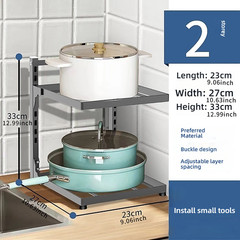 Adjustable Kitchen Storage Rack Multi Tier Pot Shelf Under Sink Organizer