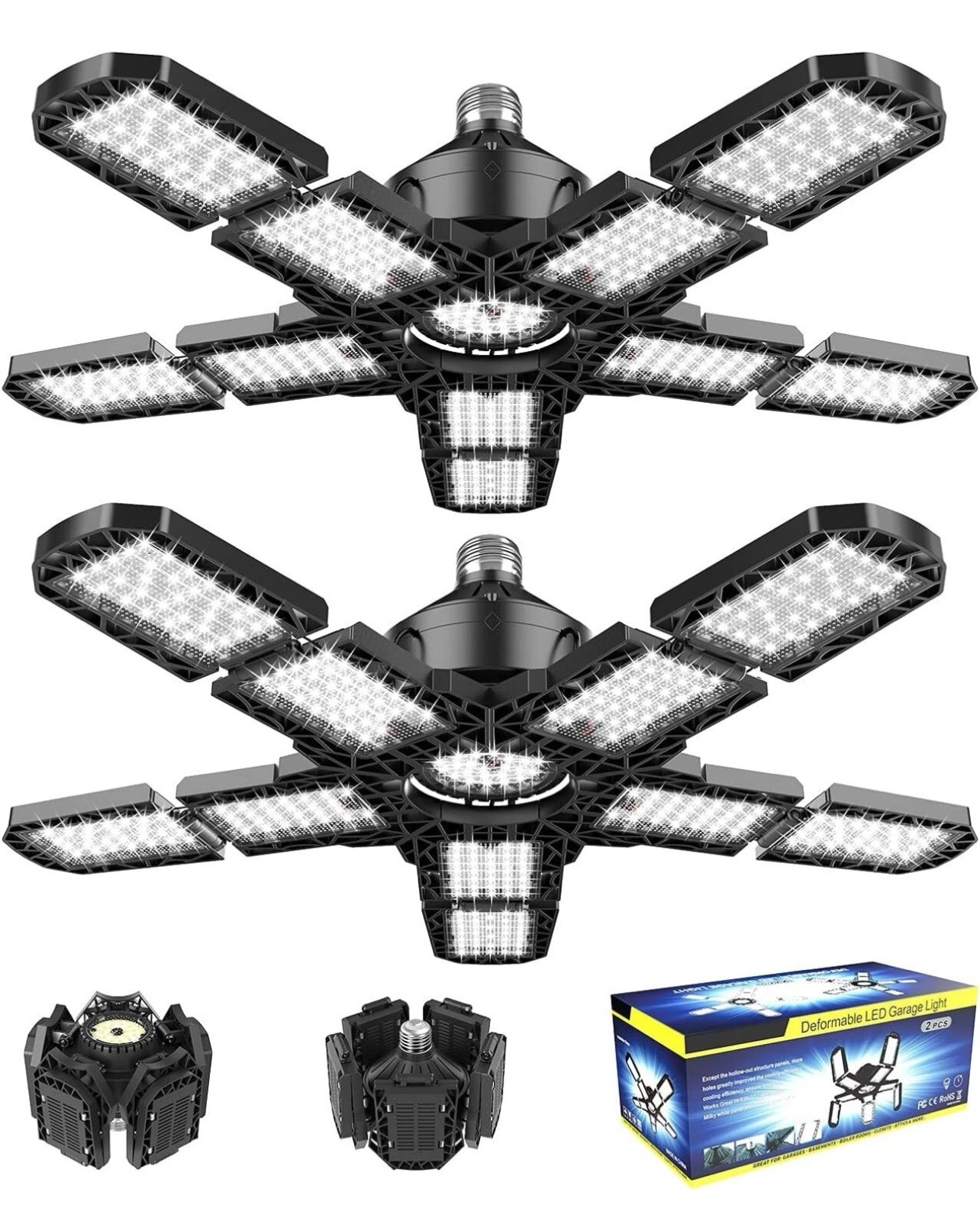 Garage Light- 2 Pack LED Bulb - Super Bright Shop Ceiling Lights Deformable gallery