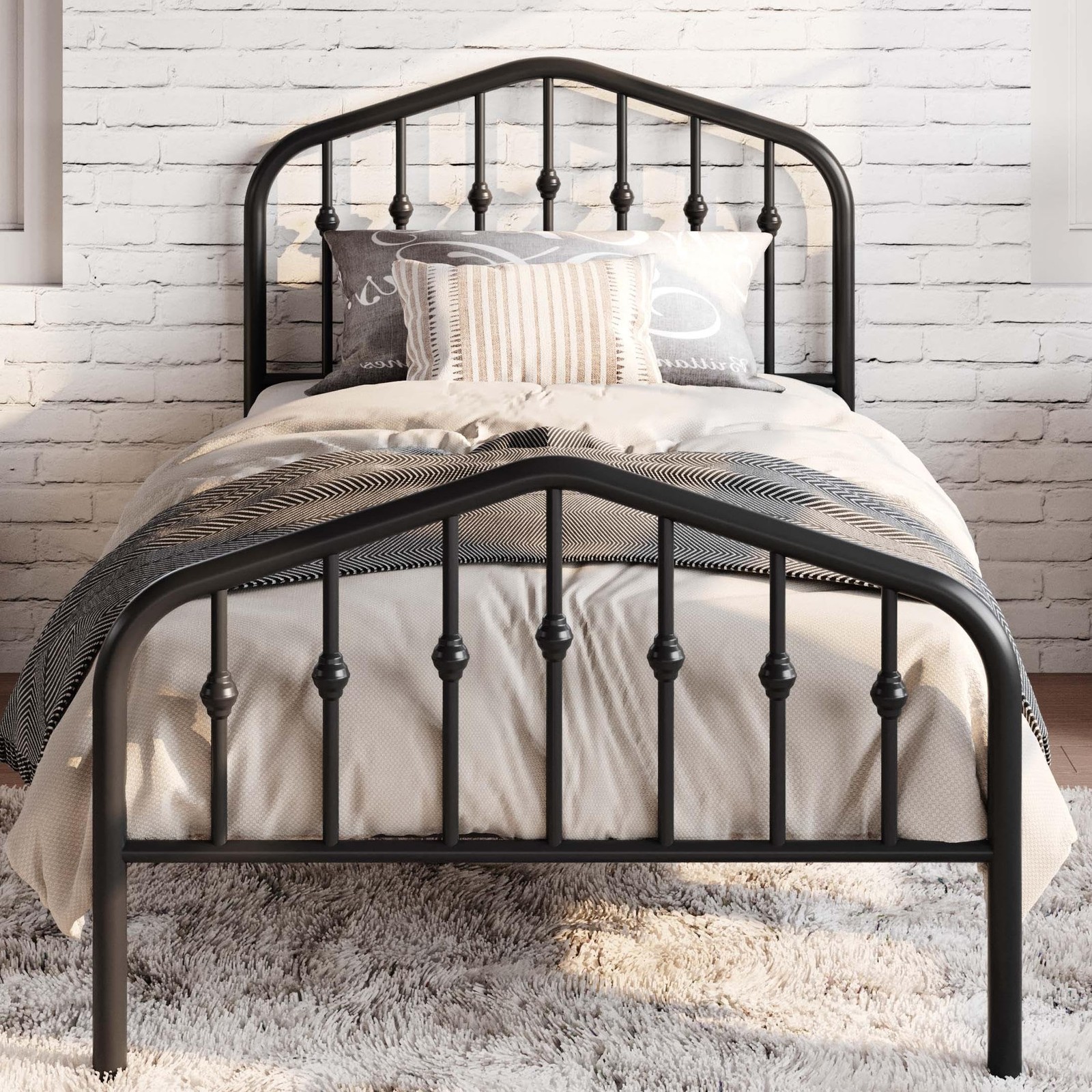 SHA CERLIN Twin Size Metal Platform Bed Frame with Victorian Style Wrought Ir... gallery