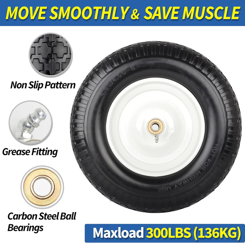 16" Solid Wheelbarrow Tire, 4.80/4.00-8" Flat-Free Tire and Wheel, 6" Centered H gallery
