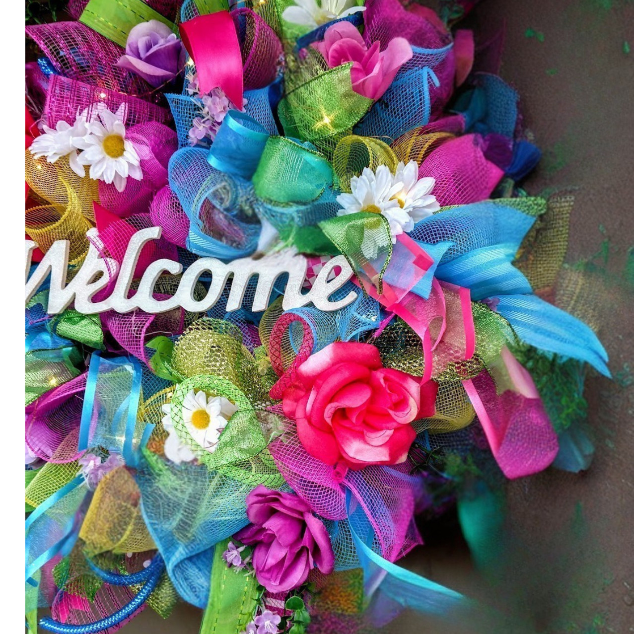 Spring Wreath Large 24" Handmade Floral Welcome Front Door Decor with Lights gallery