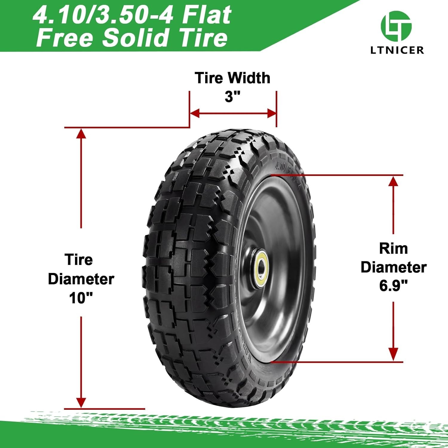 (2-Pack) 10" Replacement Tire for Gorilla Cart - Solid Polyurethane Flat-Free .. gallery