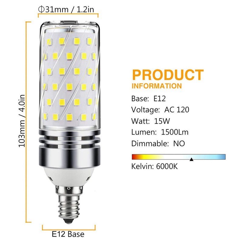 E12 White LED Corn Bulbs 16W Candelabra Ceiling Fan Light Bulbs Daylight 6000K gallery