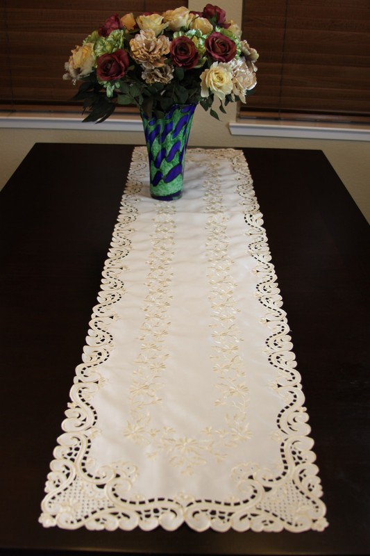 Solid White Beige Embroidered Floral Placemats Table Runner Wedding Bridal Decor gallery