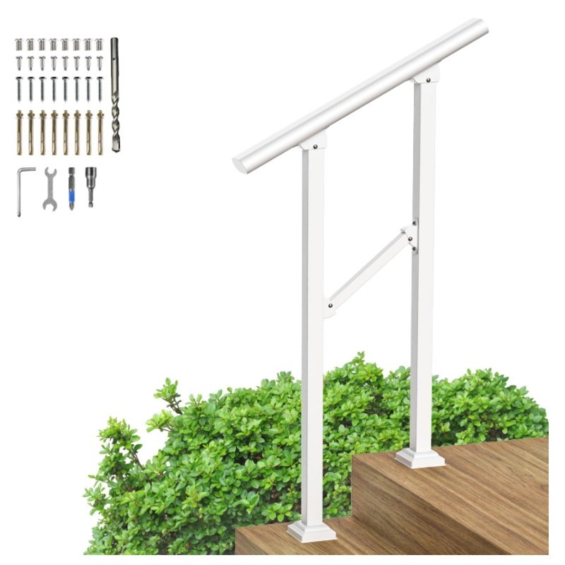 KINBOSD Handrails for Outdoor Steps, 1 to 2 Steps Stair Handrail Iron - White gallery
