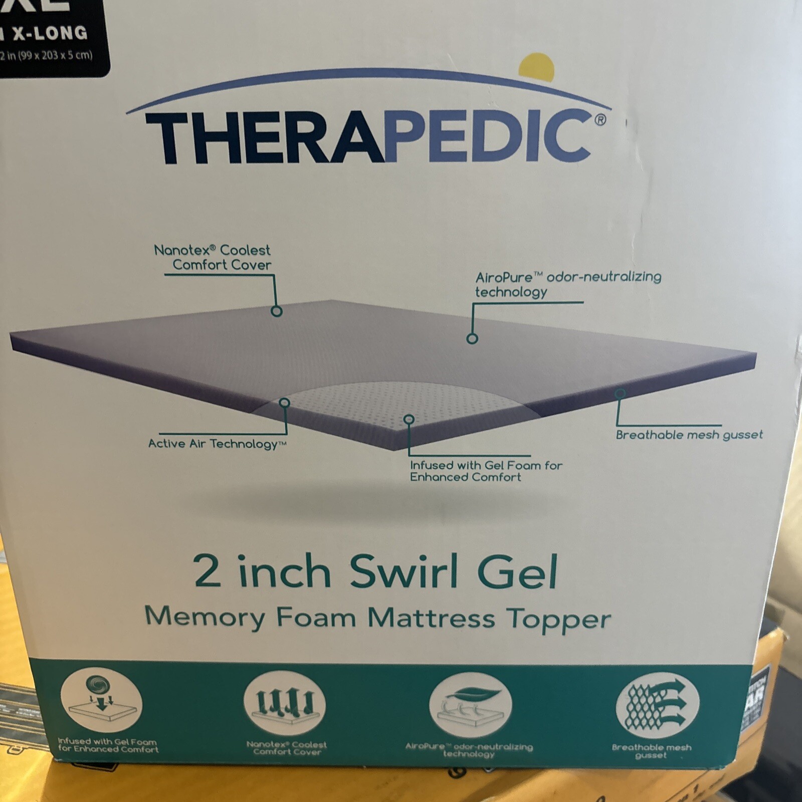 Therapedic 2 Inch Swirl Gel Memory Foam Twin XL Mattress Topper - NEW SEALED gallery