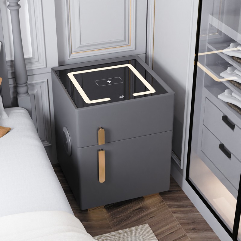 Double Drawer Smart Bedside Table with Safe (Dark Gray) gallery