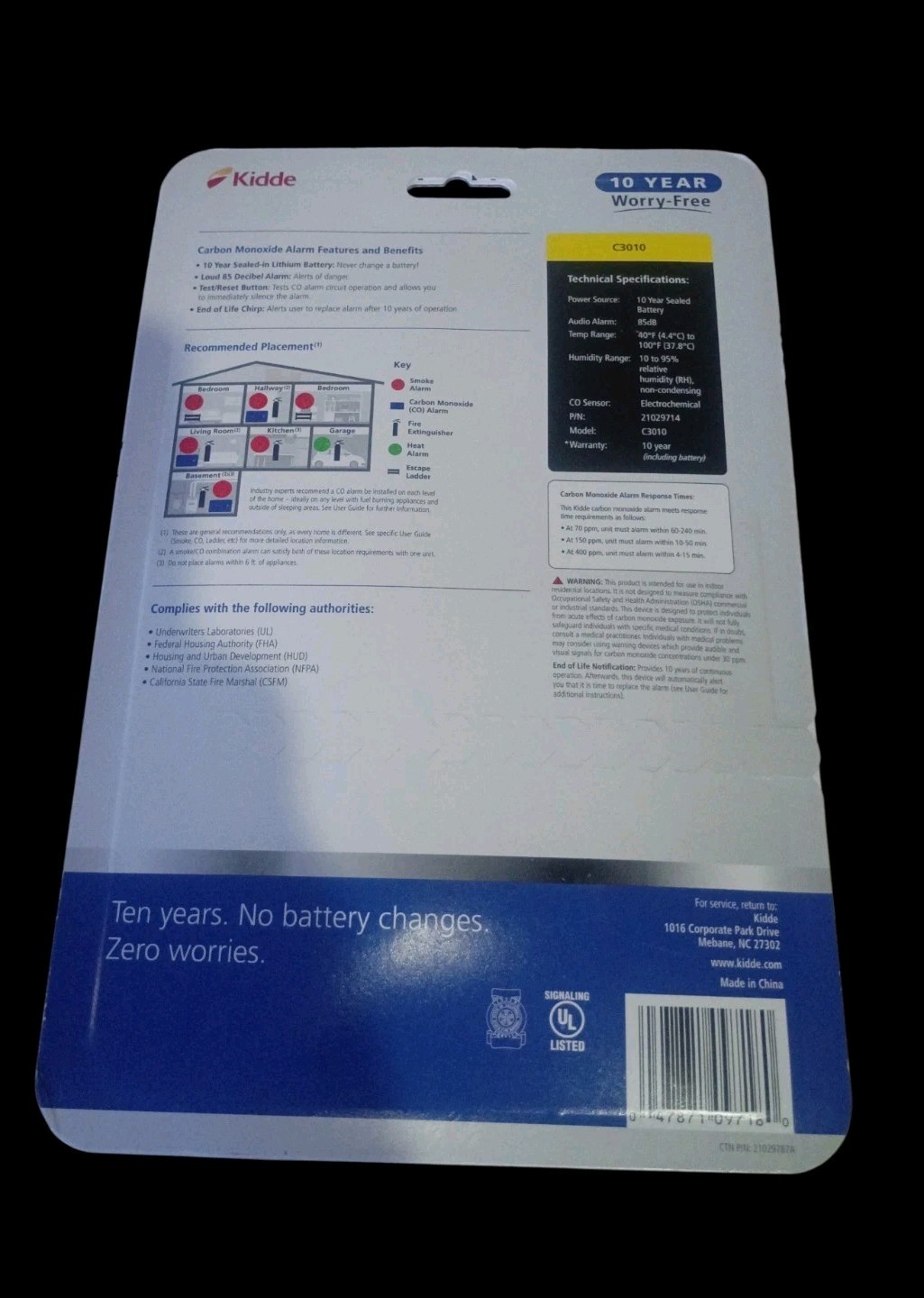 Kidde C3010 Carbon Monoxide Alarm 10 Year - New Sealed gallery