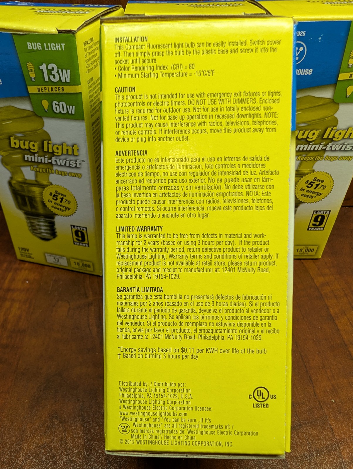 4 Pack - Westinghouse Yellow Bug Light Bulbs 60W = 13W Compact Fluorescent CFL gallery