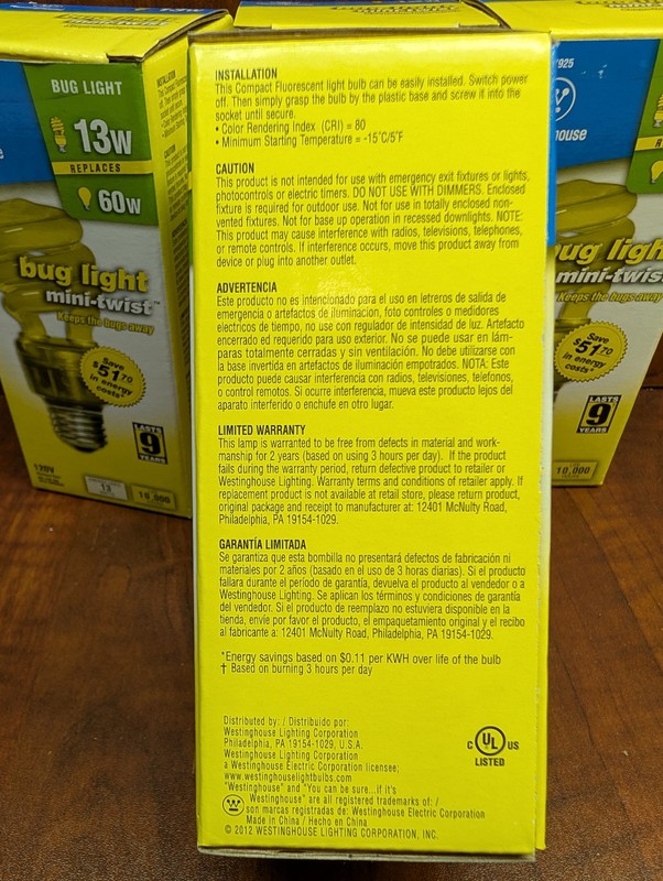 4 Pack - Westinghouse Yellow Bug Light Bulbs 60W = 13W Compact Fluorescent CFL gallery