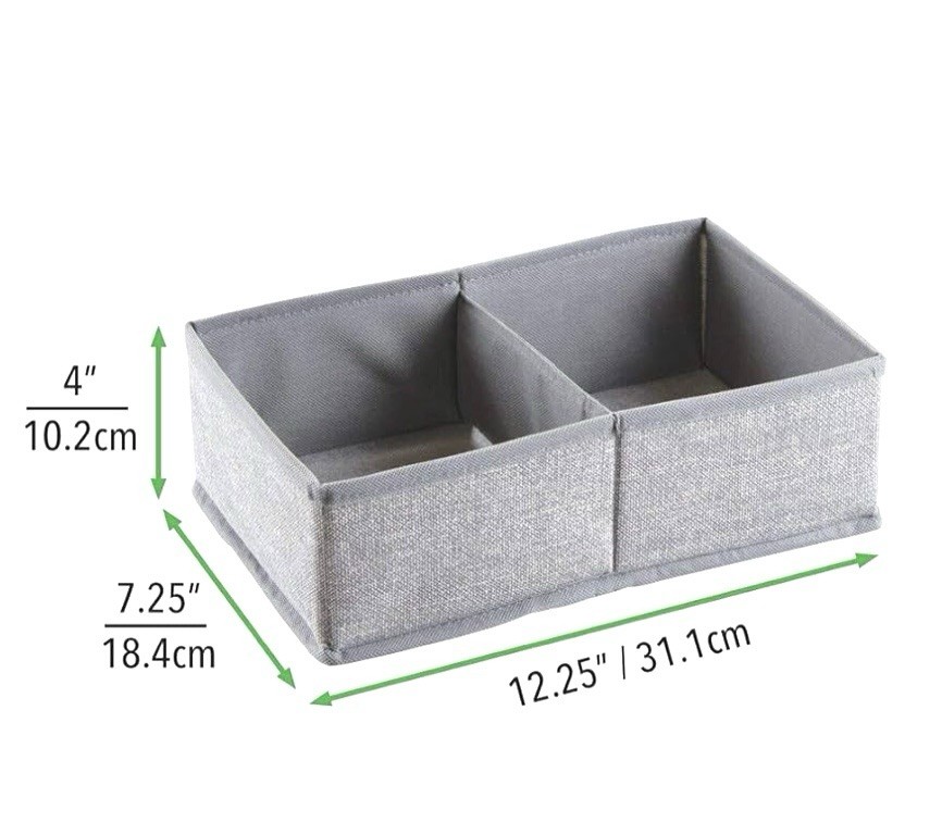 mDesign Soft Fabric 2 Section Drawer or Closet Organizer Gray 3 Pack NEW in Bag gallery