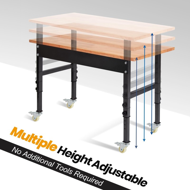 48" Adjustable Work Bench, Workbench Heavy-Duty Work Table with Wheels gallery