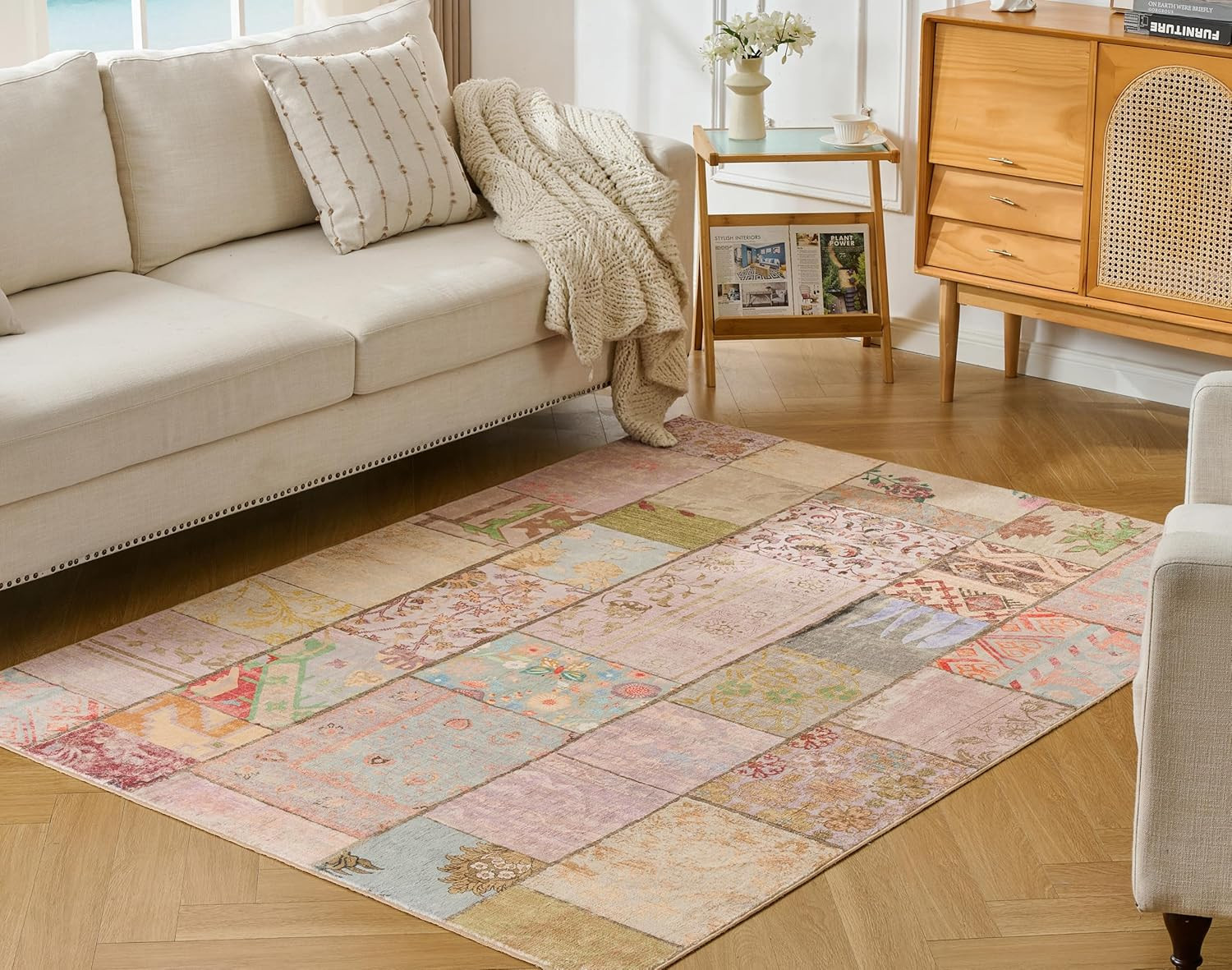 Vintage Boho 5x7 Machine-Washable Rug with Non-Slip Backing - Purple Multi gallery