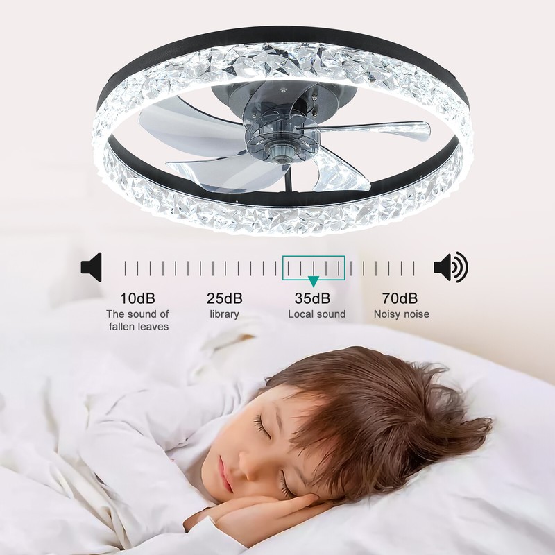 20 inch Black Flush Mount LED Ceiling Fan with Light Remote APP Control Modern gallery