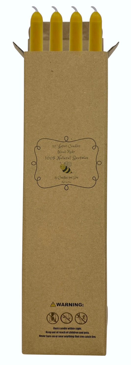 100% Natural Unscented Beeswax 10" Taper Candles 4/Box Cotton Wicks gallery