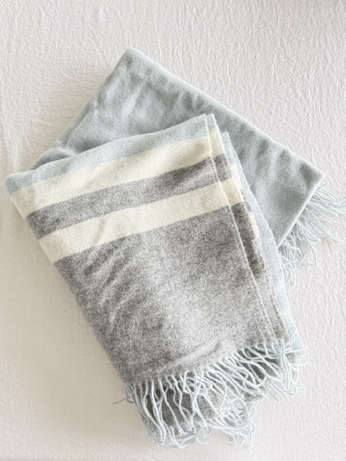 Alicia Adams Alpaca Striped Throw Blanket Pale Blue Gray Cream Alpaca Wool Blend gallery