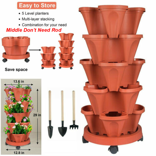 5 Tier Stackable Planters Vertical Planter Garden Tower Pots with Wheels & Tools gallery