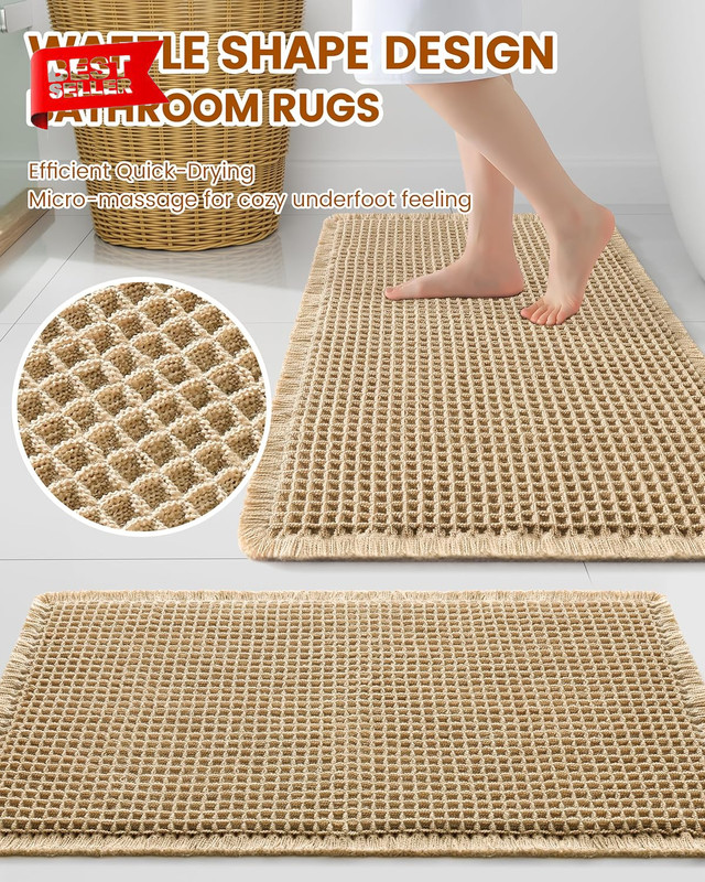 Waffle Bath Mat 30X20, Extra Soft Absorbent Bathroom Rugs, Non Slip Bath, Brown gallery