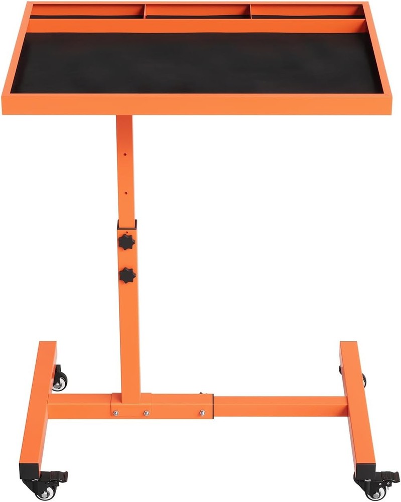 Rolling Tool Tray with Wheels Adjustable Height Mobile Work Table 220Lb Capacity