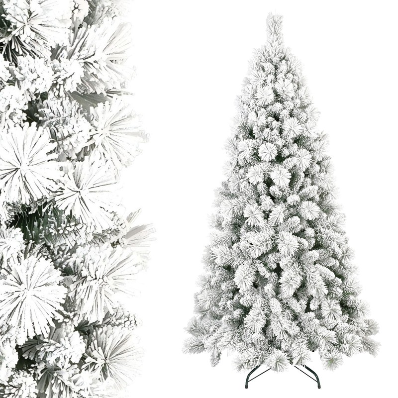 4-9 Ft Snow Flocked Artificial Christmas Tree Frosted Pine Tree Foldable Base gallery
