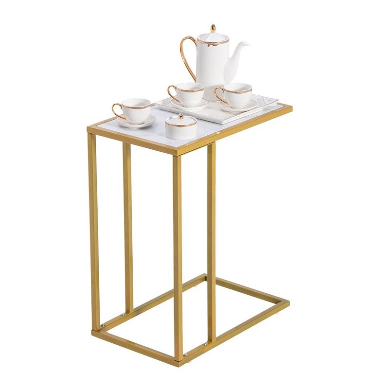 C-Shaped Marble Top Coffee Tray Sofa Side End Table Ottoman Couch Console Table gallery