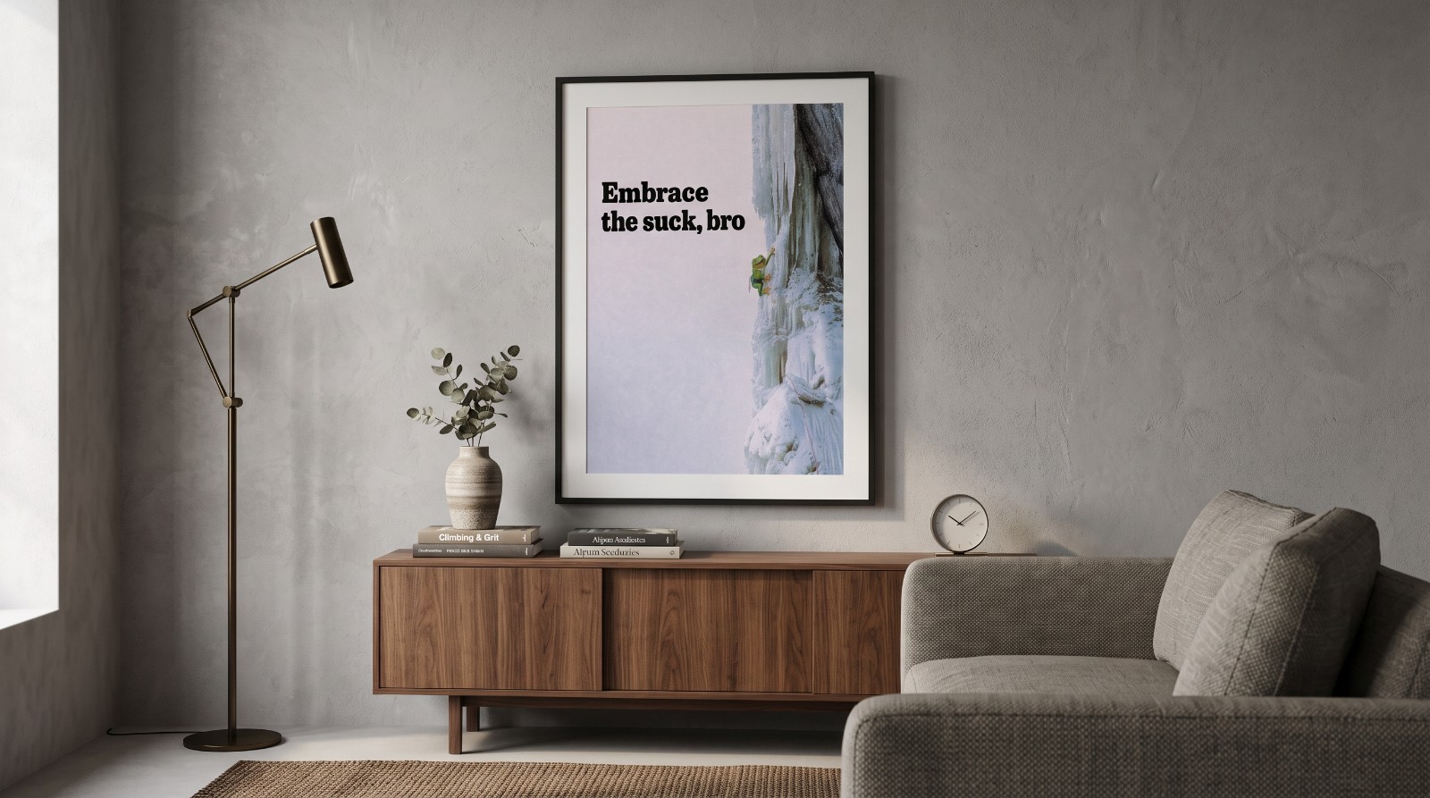 Frog Ice Climbing Motivational Poster Embrace The Suck Bro Quote Funny Wall Art gallery