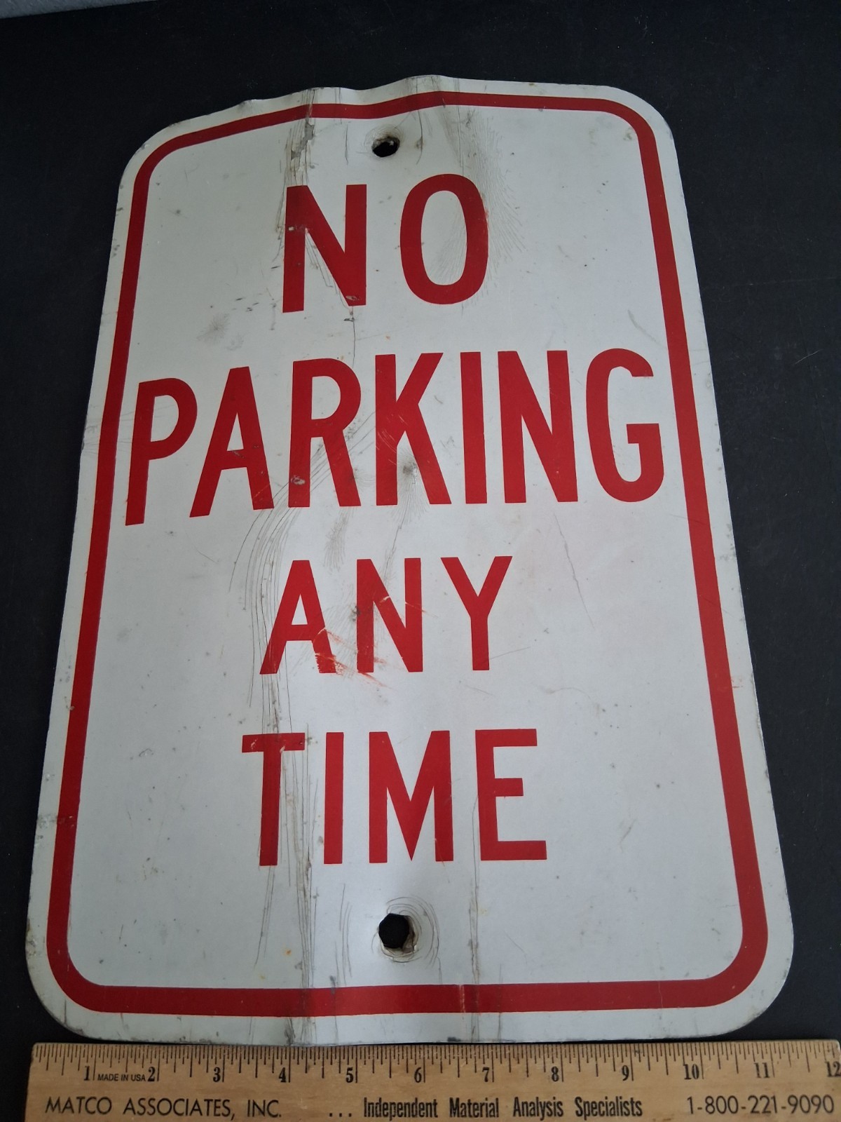 Authentic NO PARKING ANY TIME Vintage Retired Metal Street Sign 18x12 Red gallery