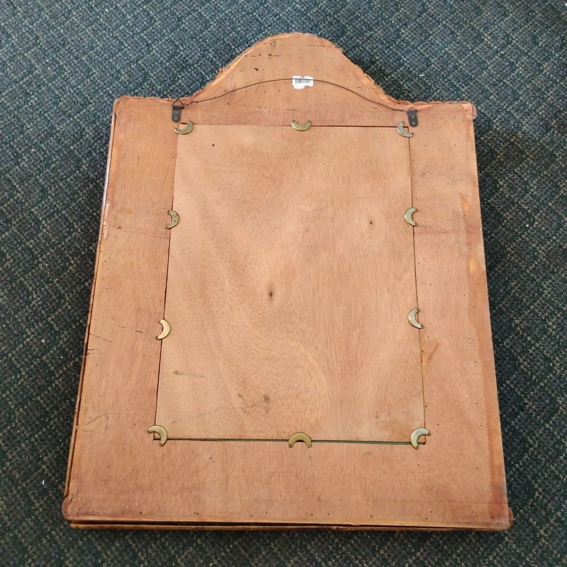 Burnt Split Bamboo Wall Mirror Pediment Top Boho 32x25 Tiki 60s Unique Large gallery