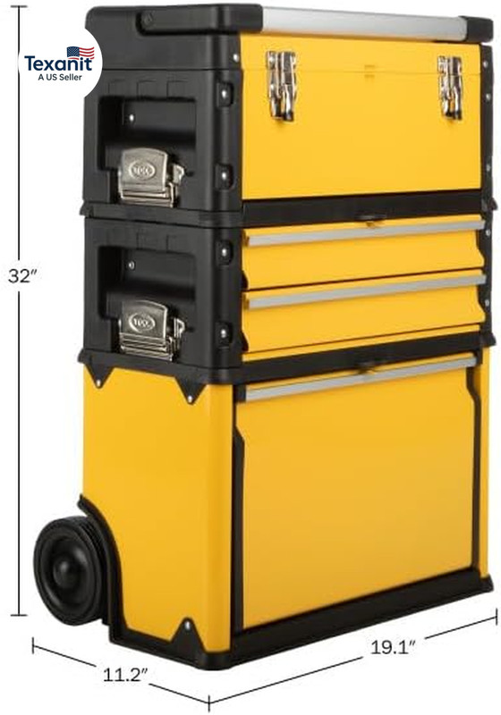 Rolling Tool Box with Wheels - Stackable Tool Box Organizer - Portable Metal Too gallery
