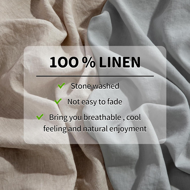 LBR02M 100% Linen Sheet Set Queen Size, Bed Sheets 4 Piece Sets, Solid Color Nat gallery