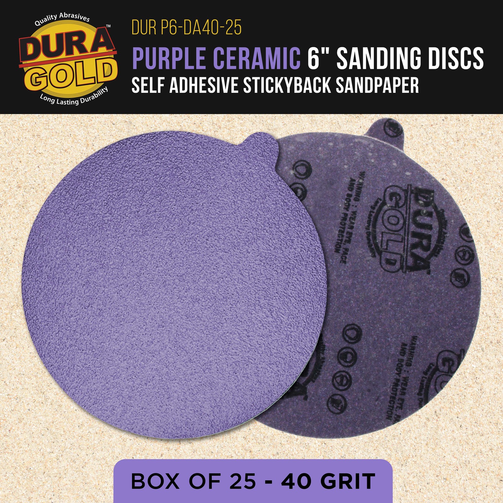40 Grit 6" PSA Ceramic Sanding Discs, Box of 25 - Self Adhesive Sandpaper gallery