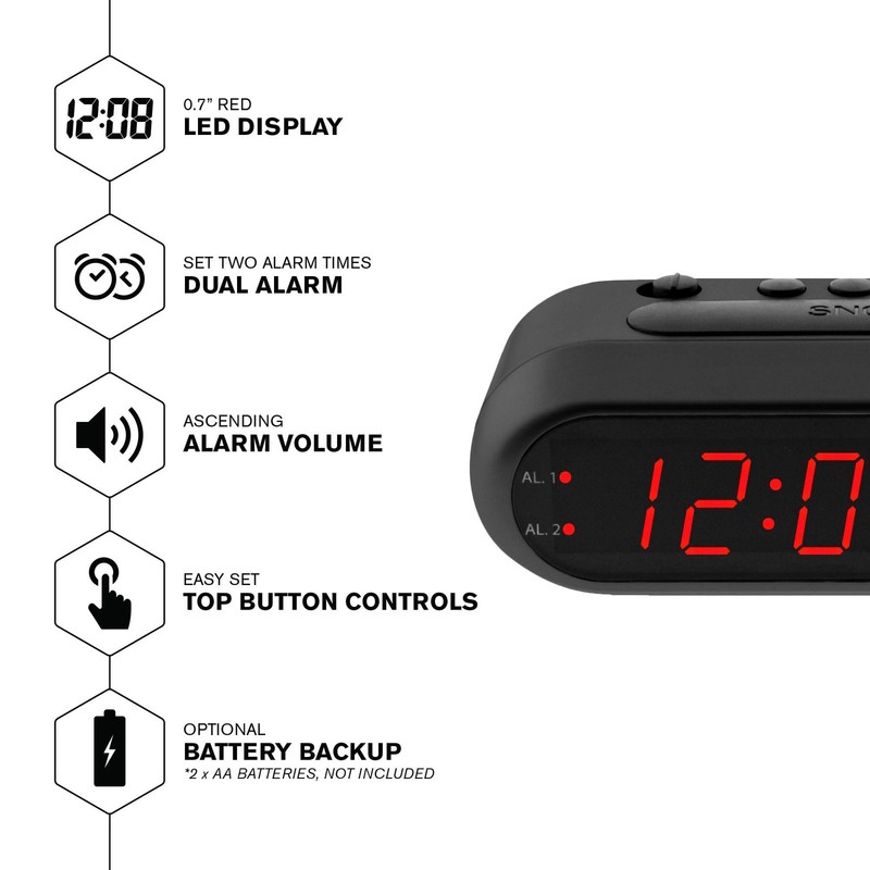 Sharp Easy-Set Digital Alarm Clock for Bedroom – Large Red LED Display, Ascen... gallery