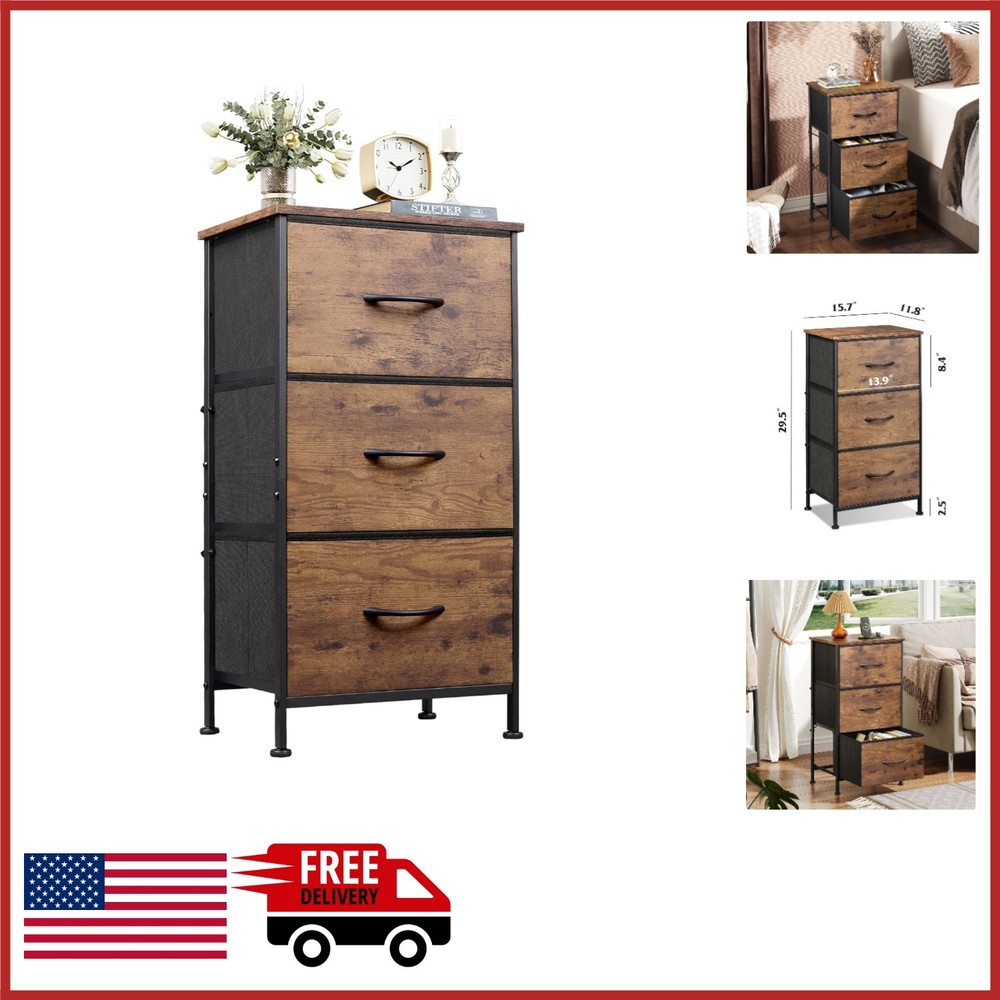 Rustic Brown 3 Drawer Chest Organizer for Bedroom Living Room Easy Assembly