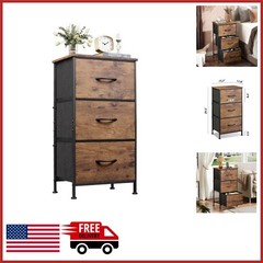 Rustic Brown 3 Drawer Chest Organizer for Bedroom Living Room Easy Assembly