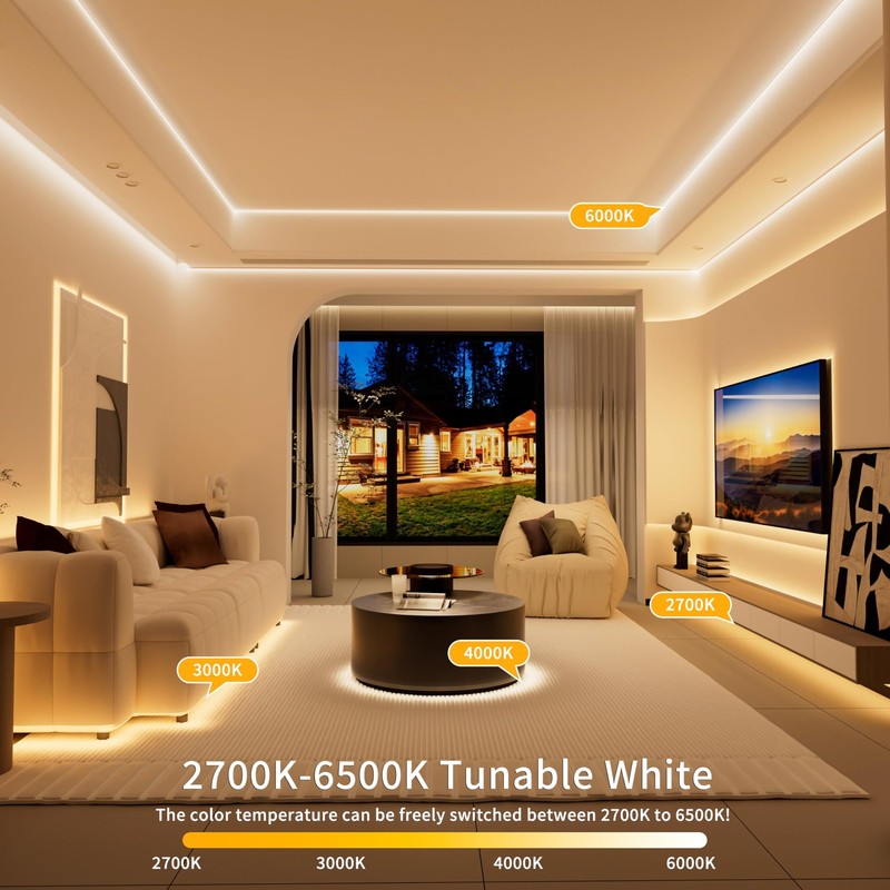 5V USB CCT Tunable COB LED Strip Lights 6.56ft/2m,1280LEDs 1200lm 2700K-6500K... gallery