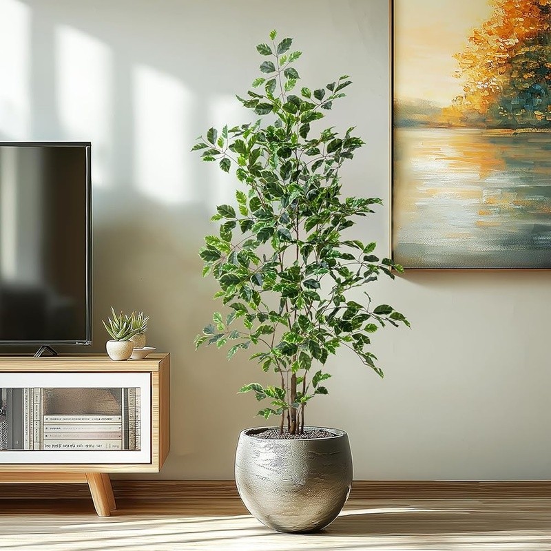 Artificial Ficus Tree Indoor Null Maintenance Lifelike Leaves Decorative Planter gallery