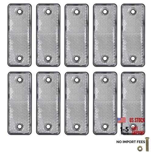 White Screw-On Rectangular Reflectors for Mailbox - 10 Pack