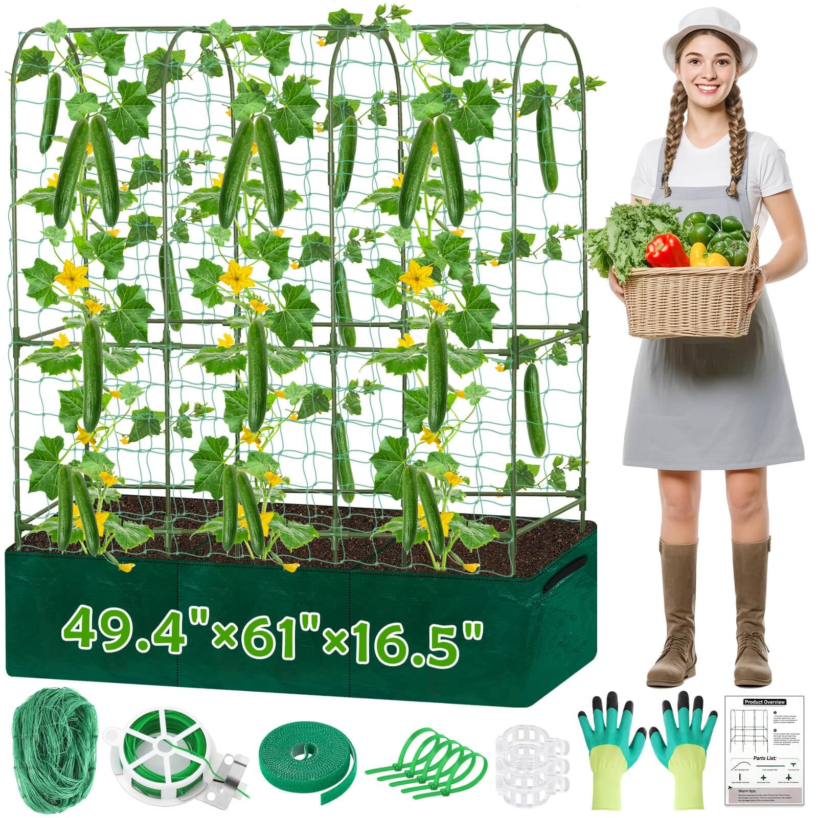 Cucumber Trellis for Climbing Plants with Grow Bag, 61" Tall Metal U-Frame Ga... gallery